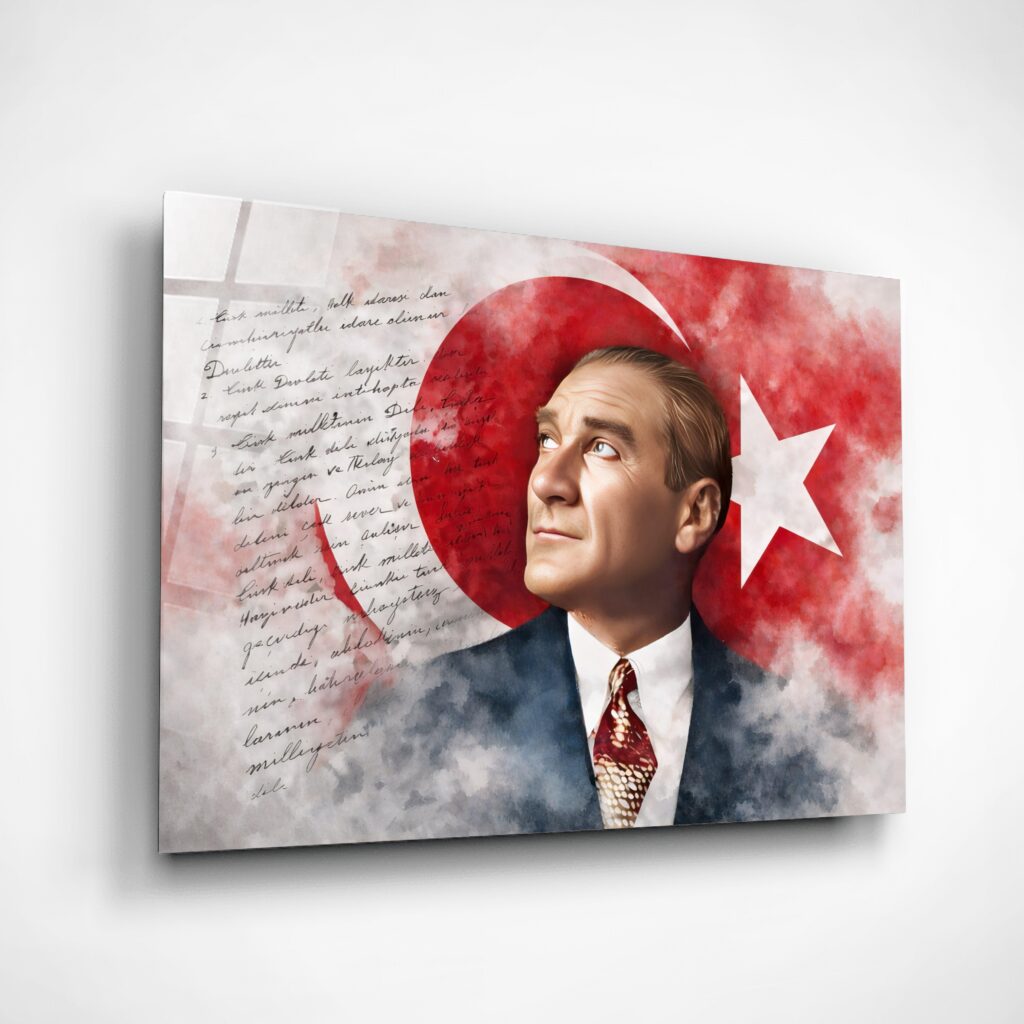 Alternative view of Atatürk Portre Cam Tablo – Çerçevesiz UV Baskı – Model 19