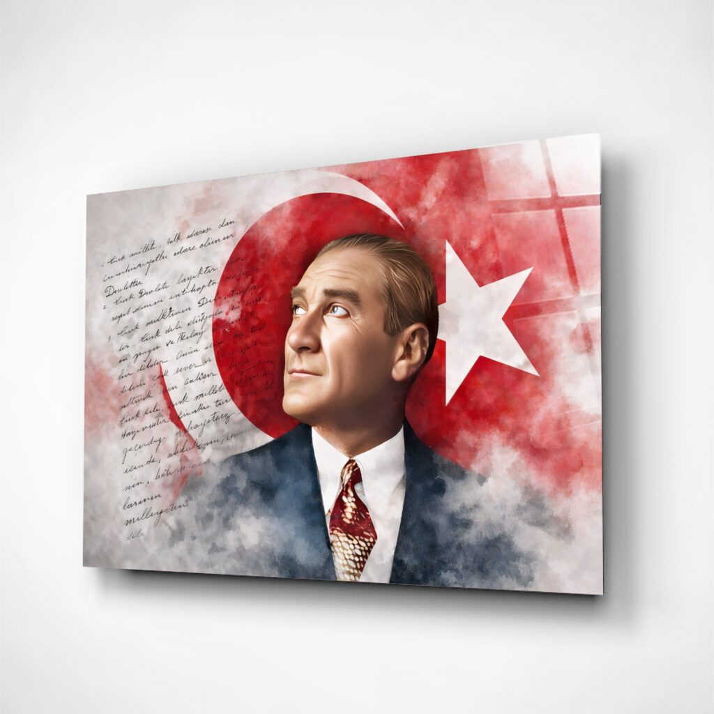Atatürk Portre Cam Tablo – Çerçevesiz UV Baskı – Model 19