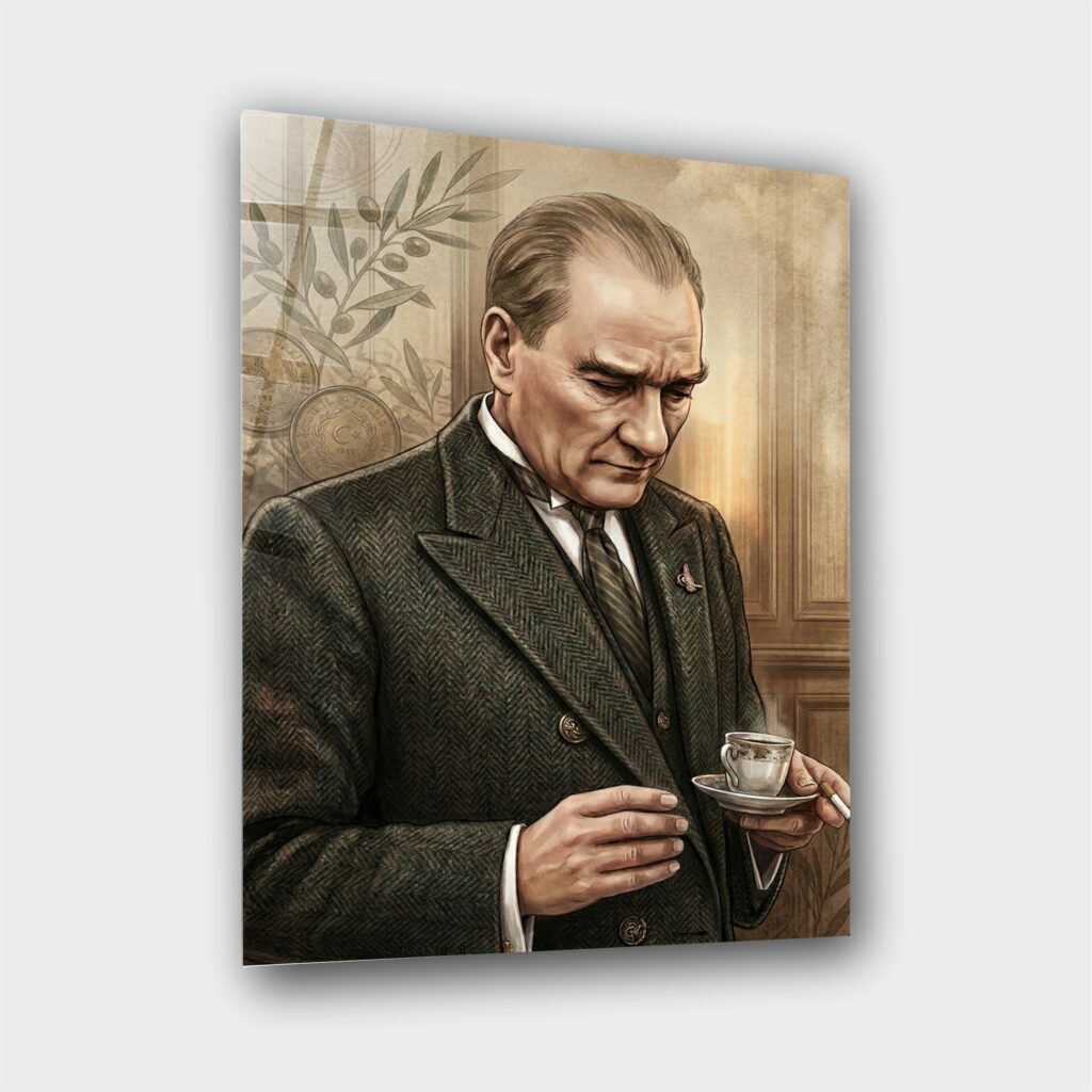 Atatürk Portre Cam Tablo – Çerçevesiz UV Baskı – Model 3