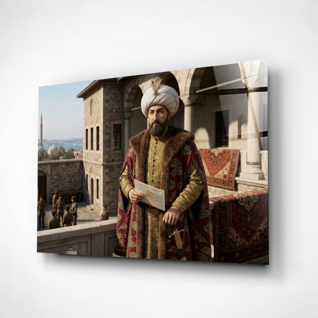 Fatih Sultan Mehmet Cam Tablo – Çerçevesiz UV Baskı – Model 20