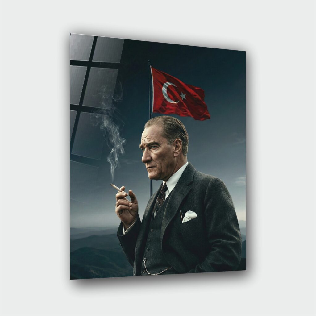 Atatürk Portre Cam Tablo – Çerçevesiz UV Baskı – Model 4
