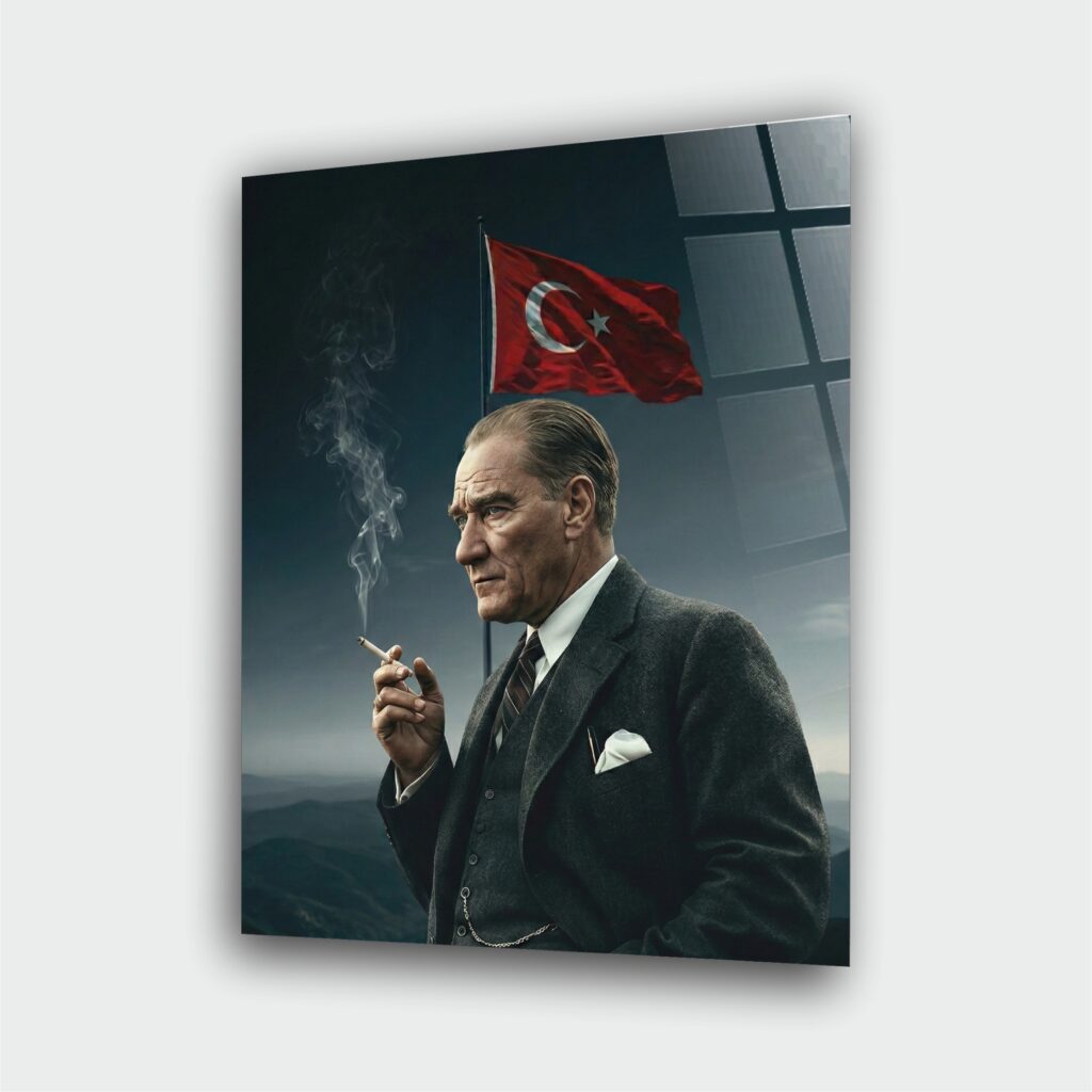Alternative view of Atatürk Portre Cam Tablo – Çerçevesiz UV Baskı – Model 4