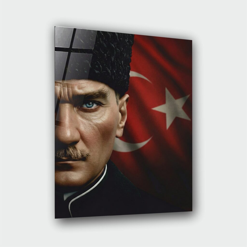 Alternative view of Atatürk Portre Cam Tablo – Çerçevesiz UV Baskı – Model 6