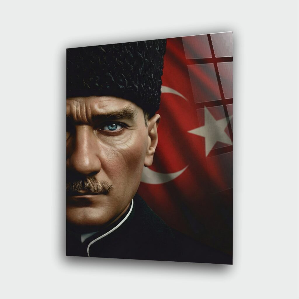 Atatürk Portre Cam Tablo – Çerçevesiz UV Baskı – Model 6