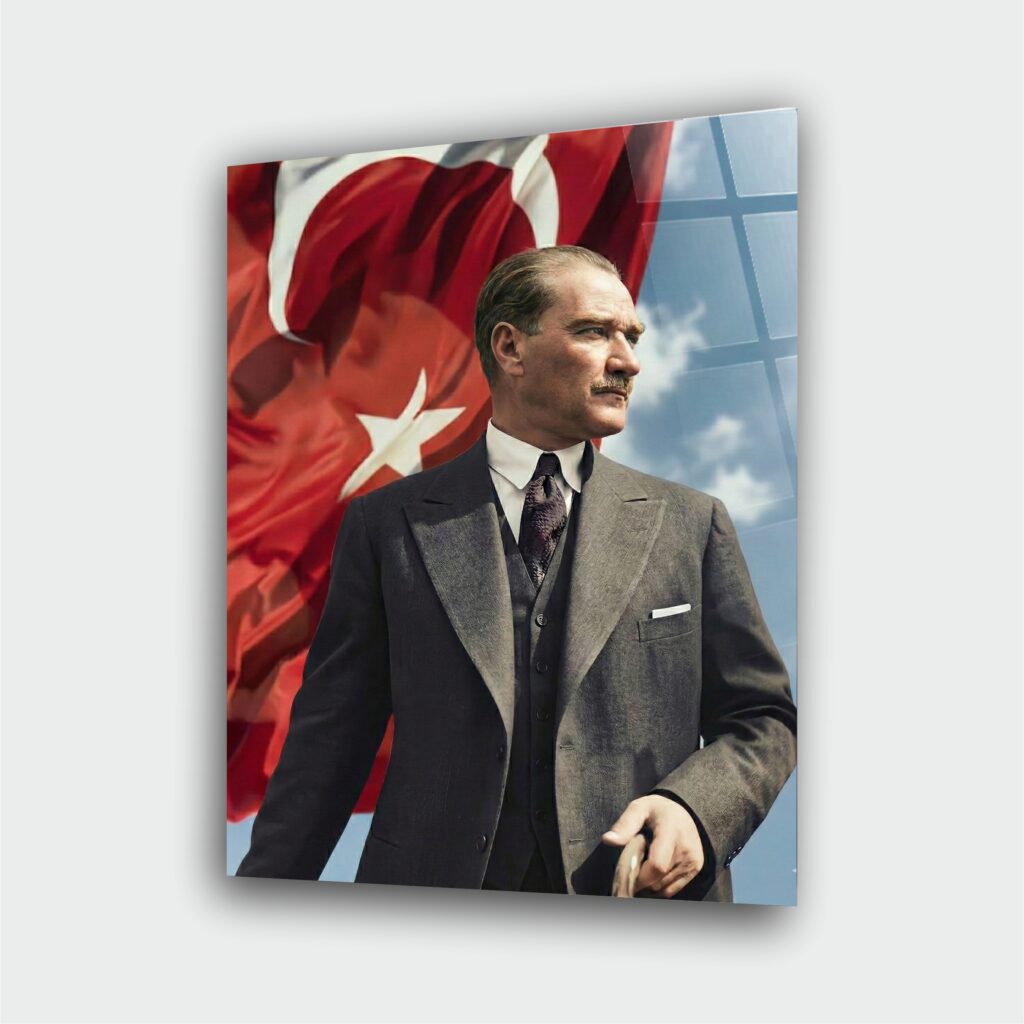 Atatürk Portre Cam Tablo – Çerçevesiz UV Baskı – Model 7