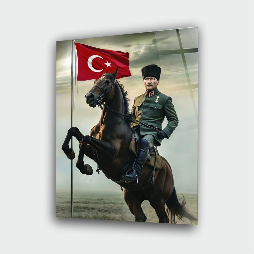 Atatürk Portre Cam Tablo – Çerçevesiz UV Baskı – Model 8