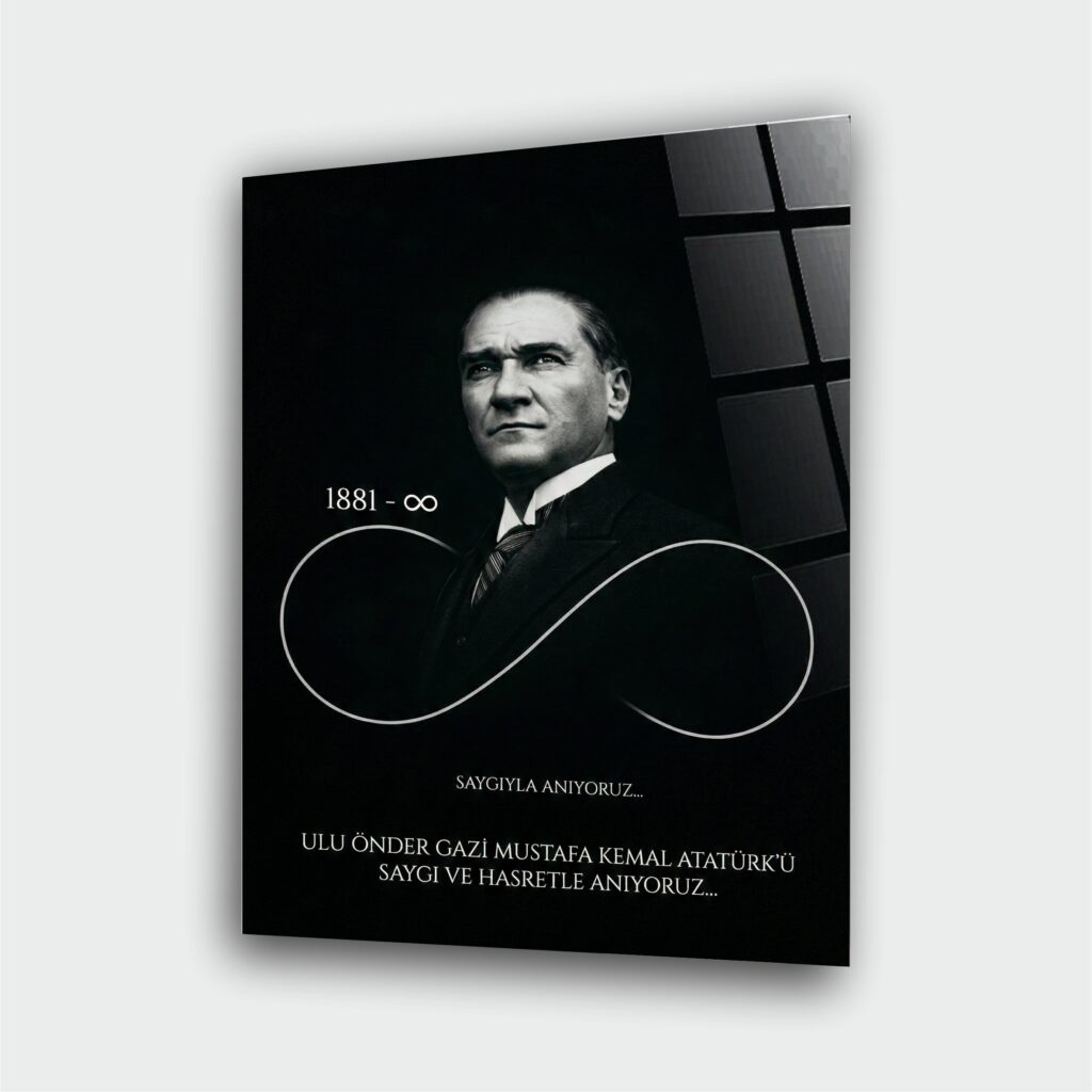 Atatürk Portre Cam Tablo – Çerçevesiz UV Baskı – Model 9