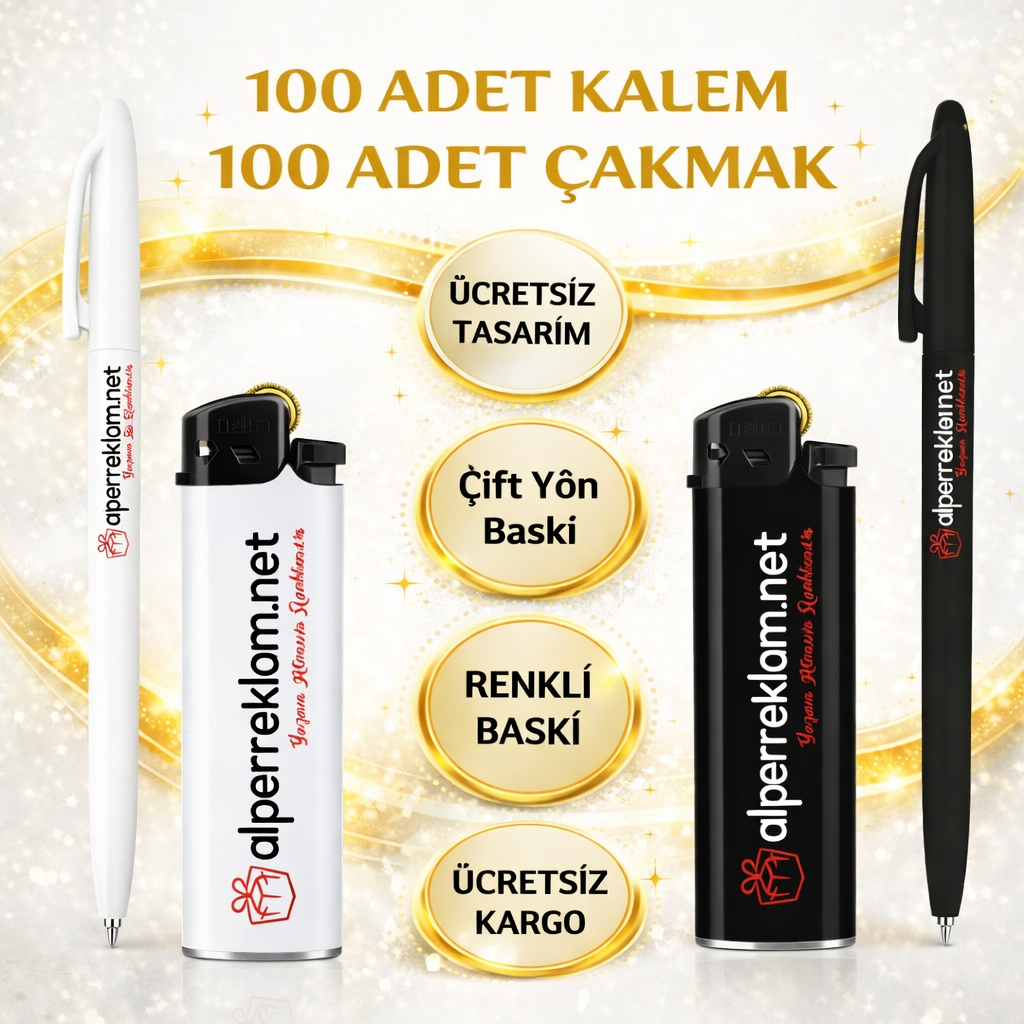 Promosyon 100 ad Slim Çakmak ve 100 ad Kalem Seti