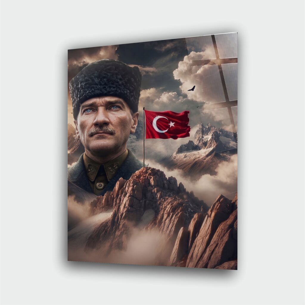 Atatürk Portre Cam Tablo – Çerçevesiz UV Baskı – Model 20