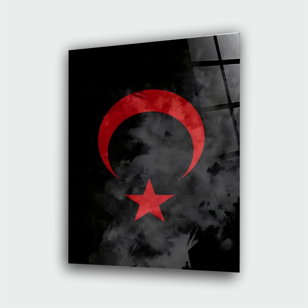 Ay Yıldız Cam Tablo – Çerçevesiz UV Baskı – Model 30