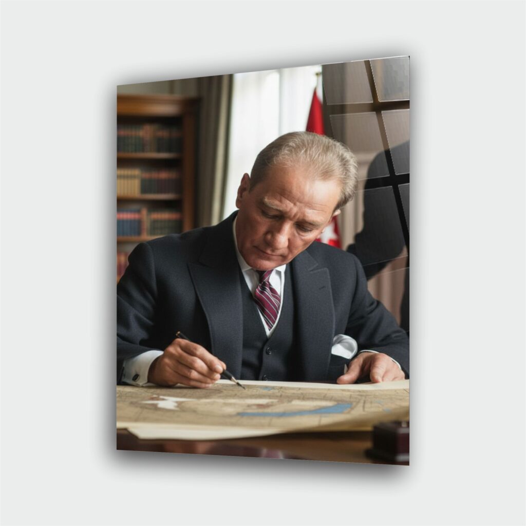 Atatürk Portre Cam Tablo – Çerçevesiz UV Baskı – Model 34