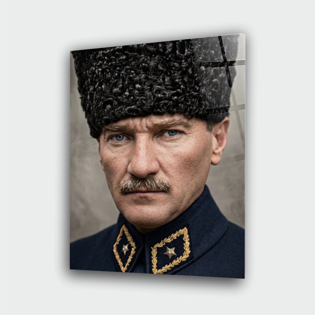 Atatürk Portre Cam Tablo – Çerçevesiz UV Baskı – Model 37