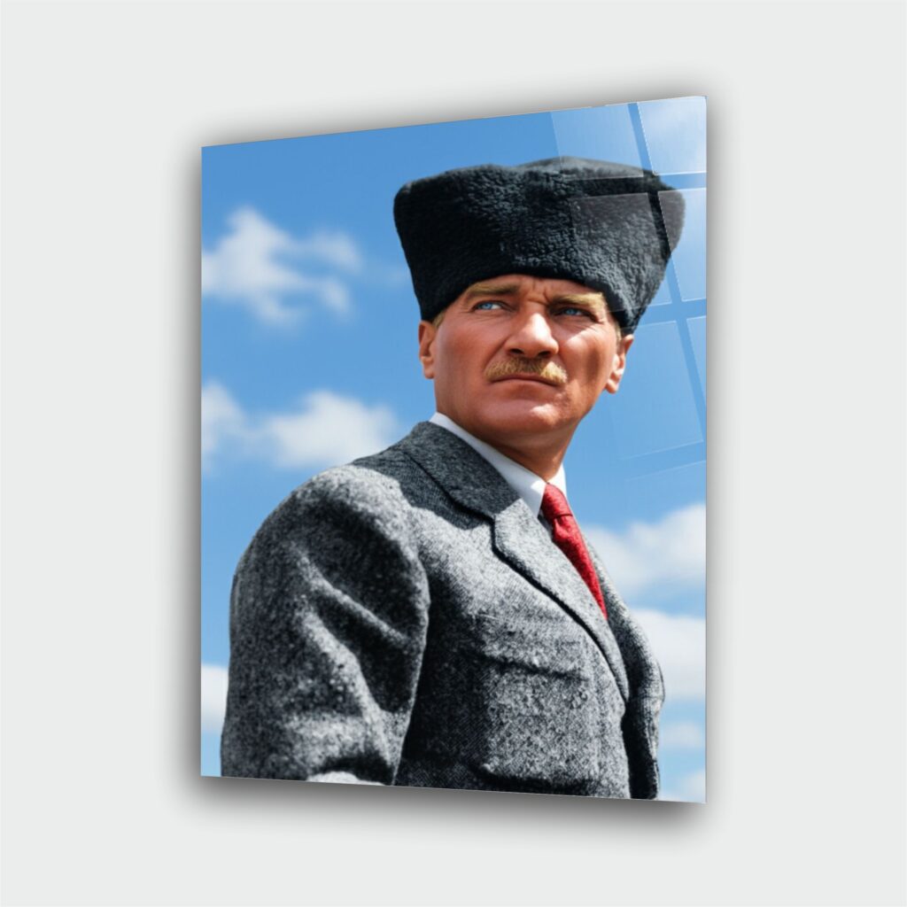 Atatürk Portre Cam Tablo – Çerçevesiz UV Baskı – Model 39