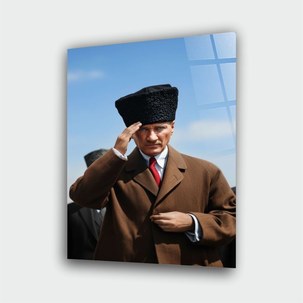 Atatürk Portre Cam Tablo – Çerçevesiz UV Baskı – Model 40