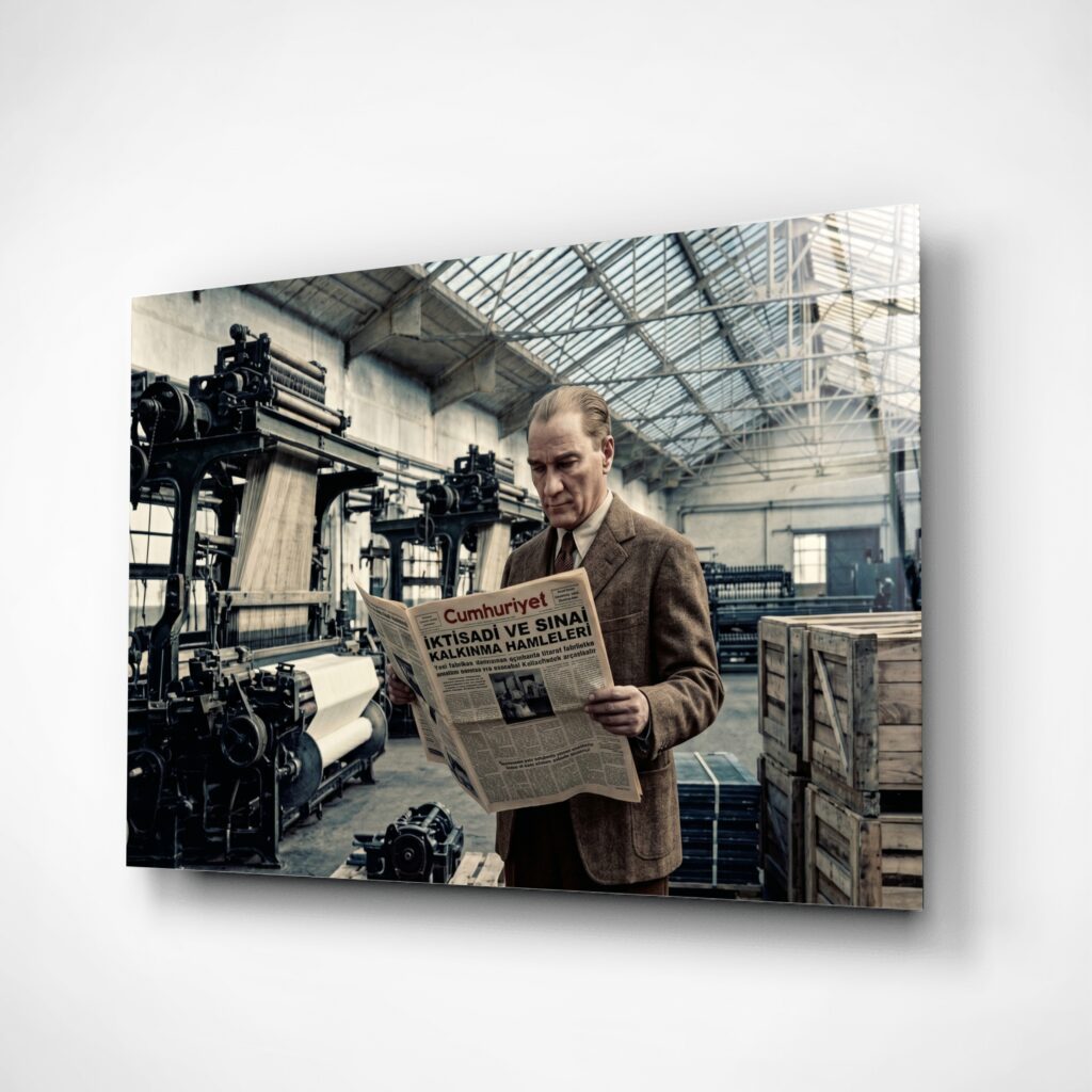 Atatürk Portre Cam Tablo – Çerçevesiz UV Baskı – Model 42