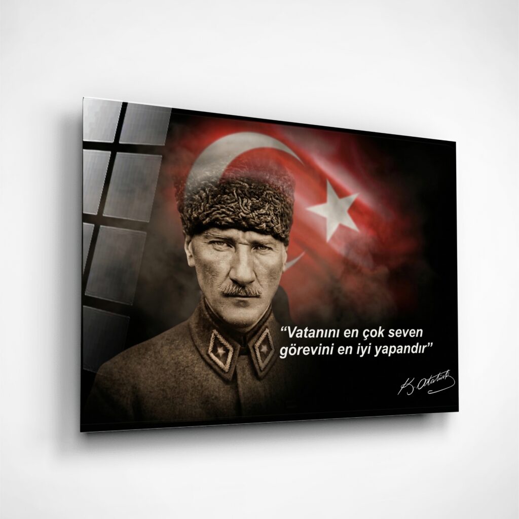 Alternative view of Atatürk Portre Cam Tablo – Çerçevesiz UV Baskı – Model 44