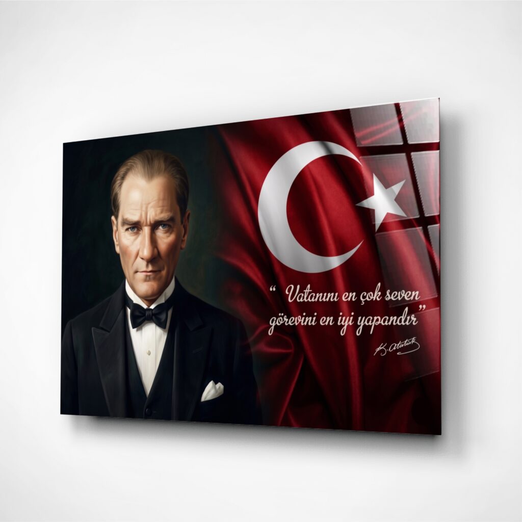 Atatürk Portre Cam Tablo – Çerçevesiz UV Baskı – Model 47