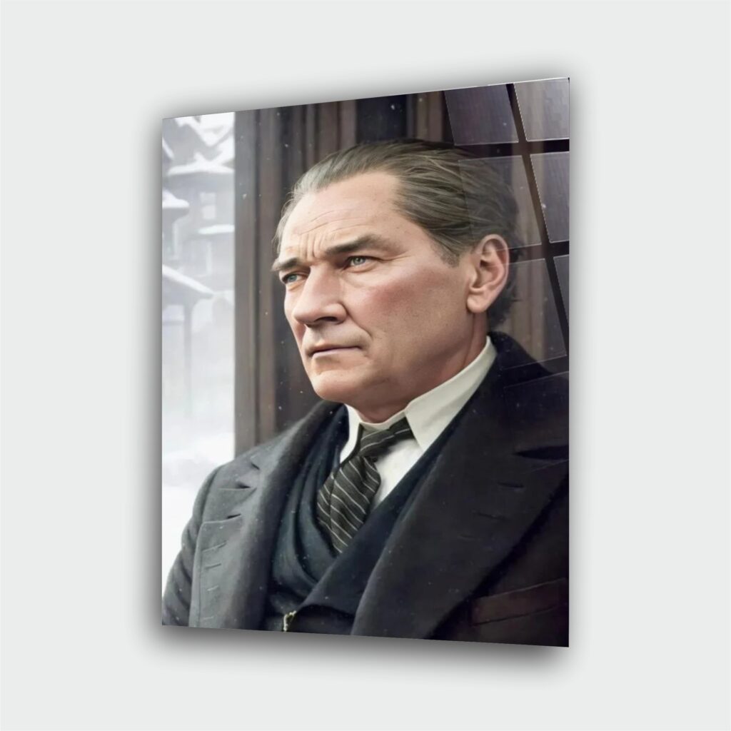 Atatürk Portre Cam Tablo – Çerçevesiz UV Baskı – Model 49