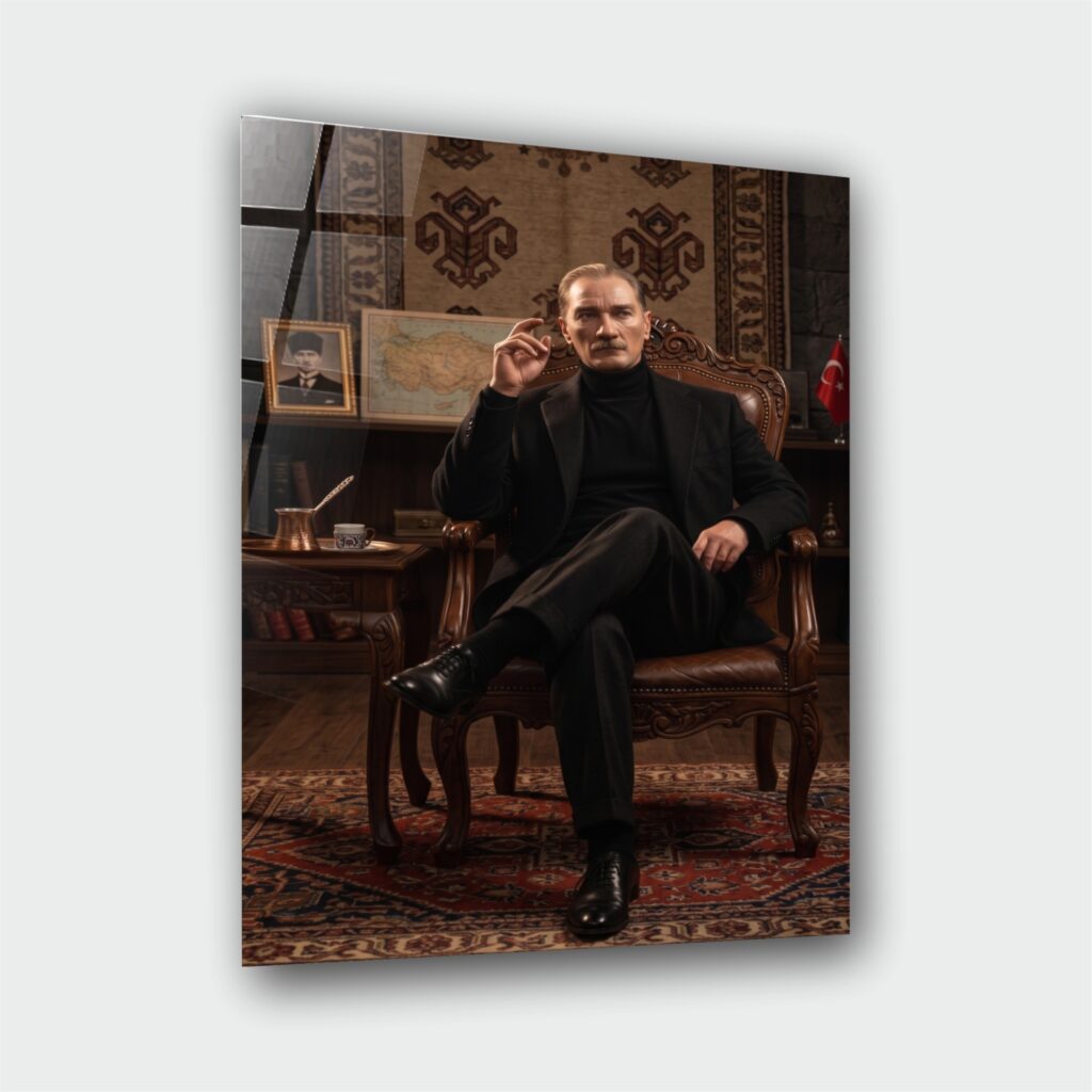Atatürk Portre Cam Tablo – Çerçevesiz UV Baskı – Model 25