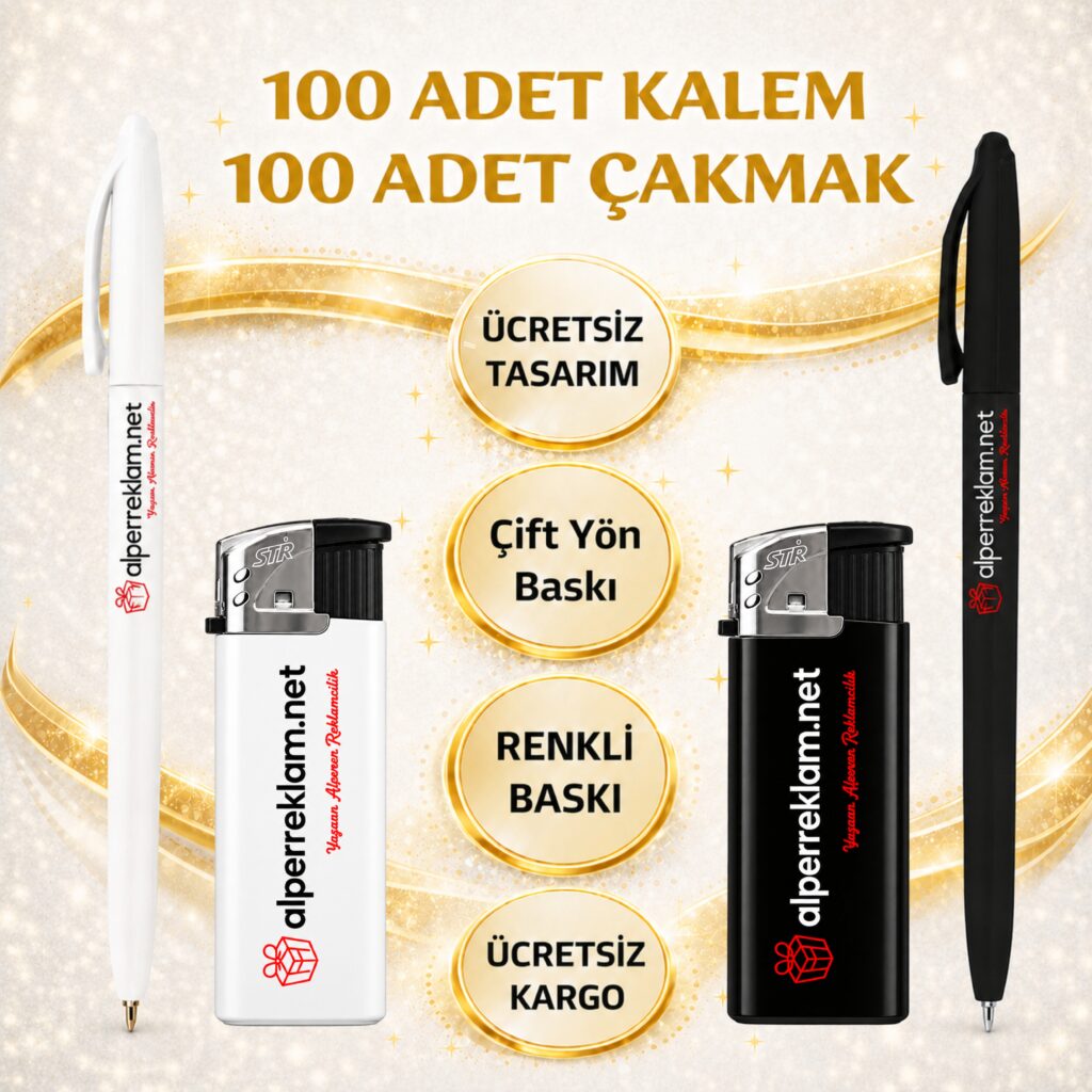 Promosyon Manyetolu 100 Çakmak ve 100 Kalem Seti
